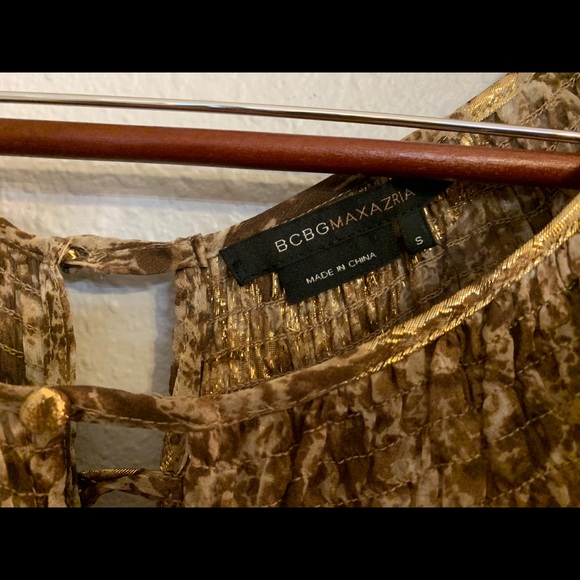 BCBG Chiffon Brown Gold Blouse Small - Picture 3 of 6